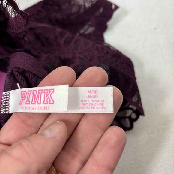 Victorias Secret PINK M-DD Burgundy Push Up Padded Lace UW Bralette Bra - Picture 11 of 12